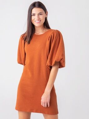 Rebecca Minkoff Mina Puff Sleeve Sweatshirt Dress Burnt Orange Size Small